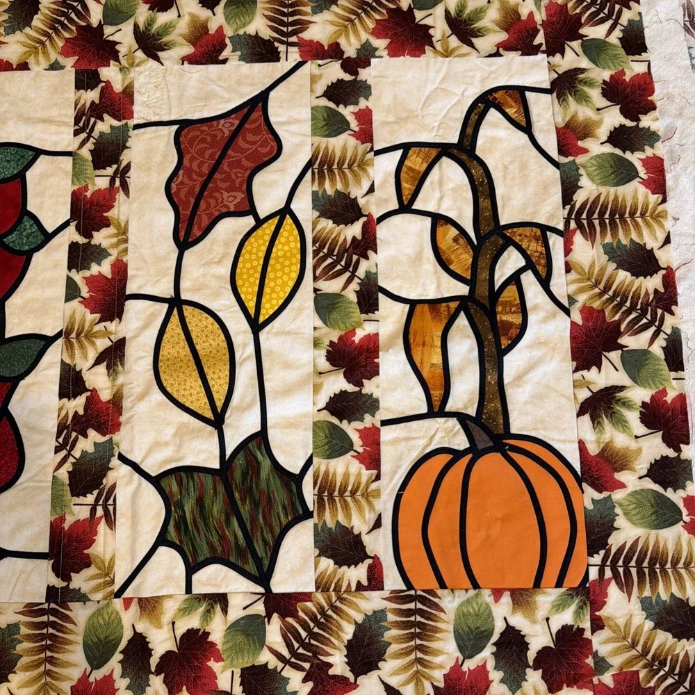 Handmade Fall Appliqué Quilted Wall Hanging Unfinished, Needs Binding 42x28